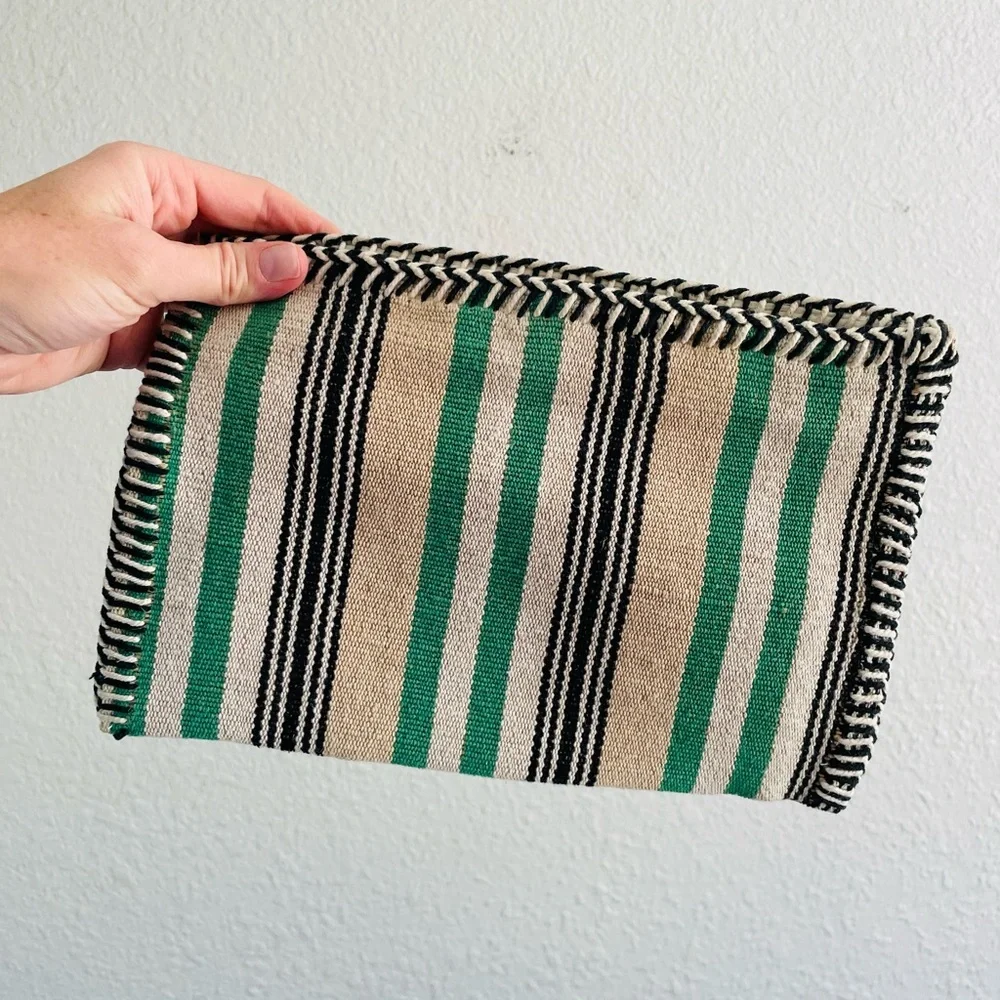 Shiraleah Boho Green Striped Leather Clutch